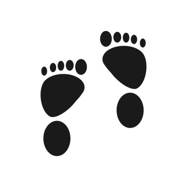 Beyaz arkaplanda izole edilmiş ayak izi vektör simgesi. Ayak izi simgesi. Siyah ayak izi silueti. İnsan ayak izi izi. Ayak izi klibi sanatı.