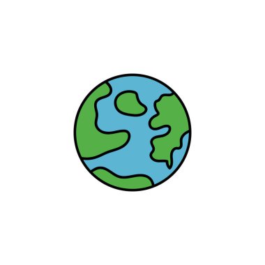 Dünya küresi beyaz arka planda izole edildi. Düz Dünya ikonu. Vektör illüstrasyonu.