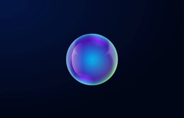 Sabun köpüğü. Gökkuşağı yansımalı şeffaf gerçekçi balon. Tasarımına başvurmaya hazırım. Ögenin ötesine bakın, beyaz ya da renkli arkaplanda kullanılabilir. Vektör illüstrasyonu.