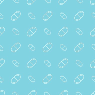 Mavi arka planda beyaz tıbbi haplar.