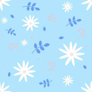 Çiçekler ve yapraklarla kusursuz bir tekrarlama şekli. El yapımı kumaş, hediye paketi, duvar tasarımı.