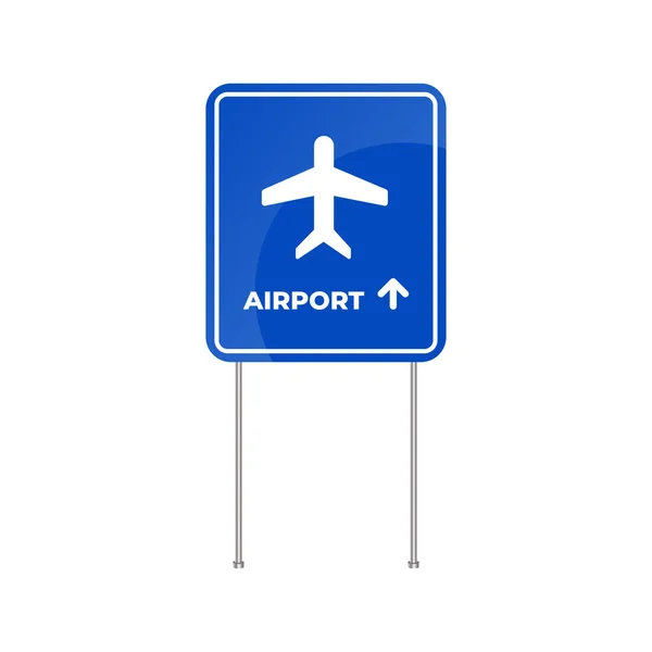 Aeroportul Semnelor Rutiere Avionul Inscripția Airport Într Semn Albastru — Vector de stoc