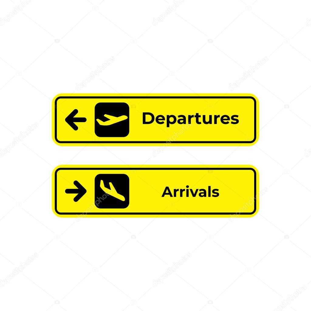 Signs of arrivals and departures at the airport