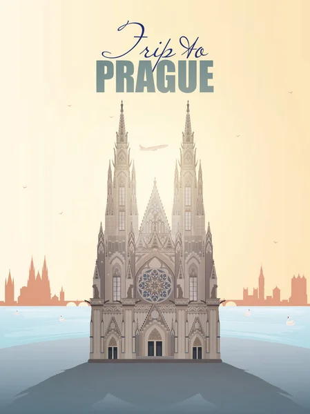 Trip Prague Banner Landmark Prague Vitus Cathedral Well Suited Travel — Stock Vector