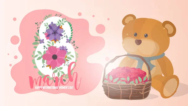Transparent Vom März Postkarte Glückwunsch Zum Internationalen Frauentag Teddybär Mit — Stockvektor