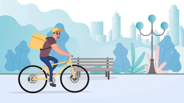 Voedsellevering Fiets Man Een Fietstocht Het Park Fietslevering Concept Voorraadillustratie — Stockvector