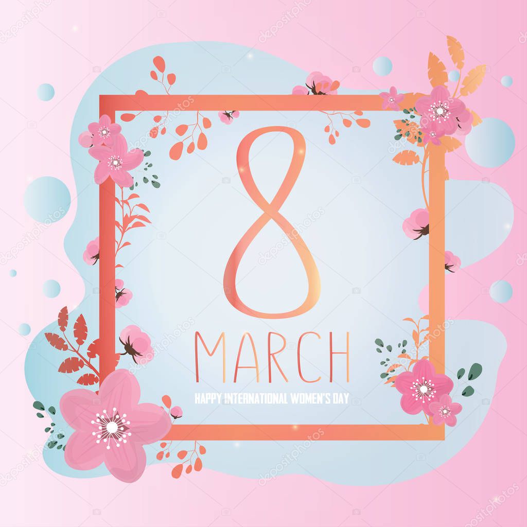 March 8 banner, postcard. Happy International Women's Day! Illustrations can be used in newsletters, brochures, postcards, tickets, advertisements, banners. Congratulations on Women's Day. Vector