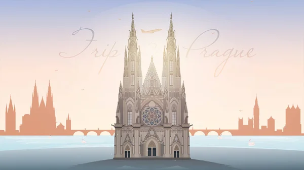 Viaje Bandera Praga Monumento Praga Catedral San Vito Muy Adecuado — Vector de stock