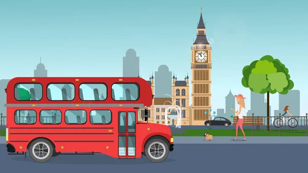 Ilustração Vetorial Big Ben Estacionar Com Pessoas Fundo Big Ben — Vetor de Stock