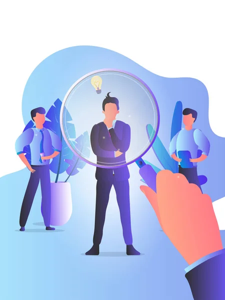 Manager Looking Business Man Job Candidates Magnifying Glass Employees Employer — Stock Vector