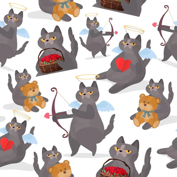 Funny Cat Sample Pattern Endless Background Valentine Day — ストックベクタ