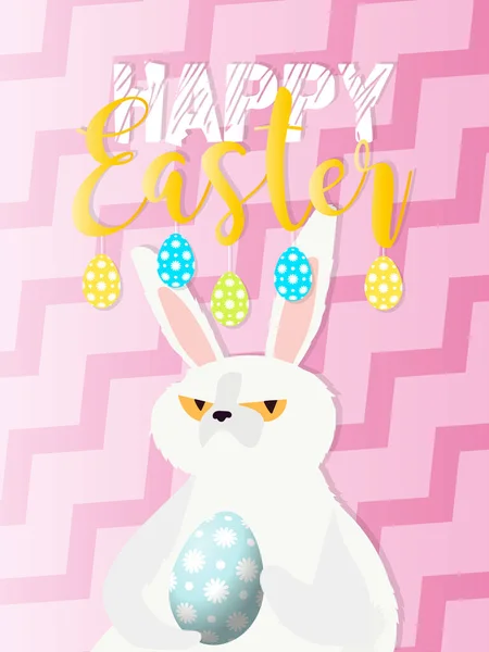 Frohe Ostern Rosa Banner Cooles Plakat Ein Weißes Kaninchen Mit — Stockvektor