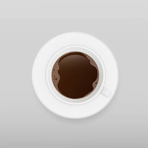 Realistic Cup Coffee Vector White Cup Saucer Top View Esplesso — Stock Vector
