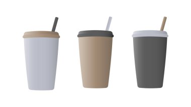 Set of paper coffee cups isolated on a white background. Collection of 3d Coffee Cup Mockup. Vector pattern