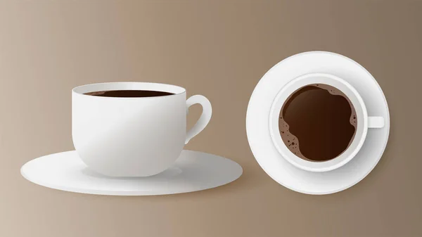 Реалистичная Чашка Кофейным Сервизом Вектор Белая Чашка Блюдце Сбоку Вид — стоковый вектор