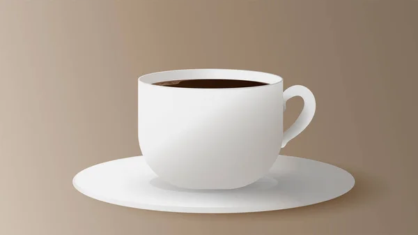 Realistic Cup Coffee Vector White Cup Saucer Side View Espresso — 图库矢量图片