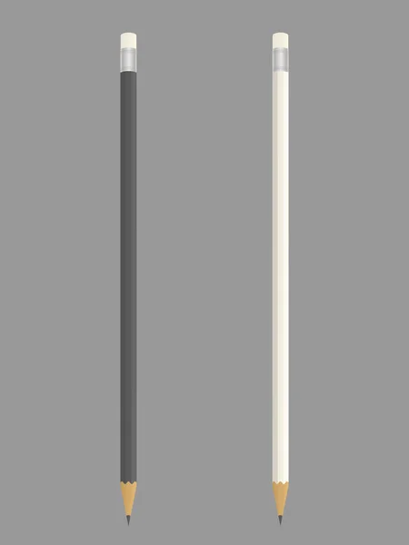 Realistischer Schwarz Weiß Bleistift Zugespitzt Mit Weißem Radiergummi Bleistifte Isoliert — Stockvektor