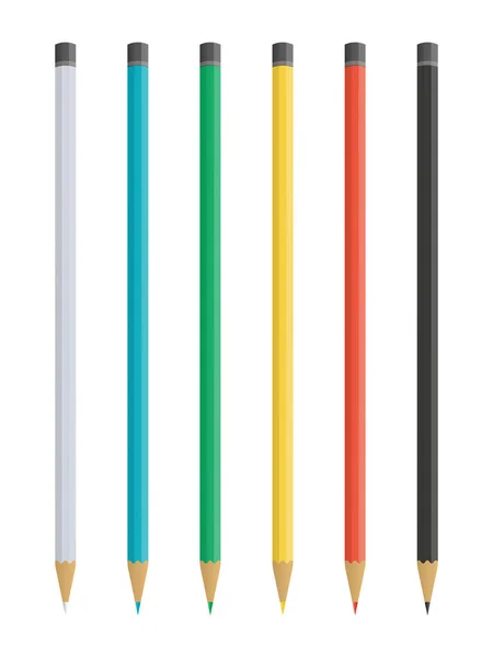 Vector Set Colored Pencils White Blue Green Red Yellow Black — Stock Vector