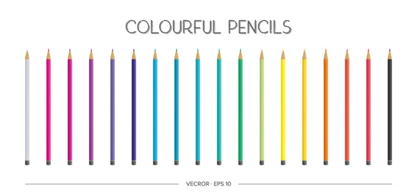 Grand Ensemble Crayons Couleur Réalistes Illustration Vectorielle — Image vectorielle