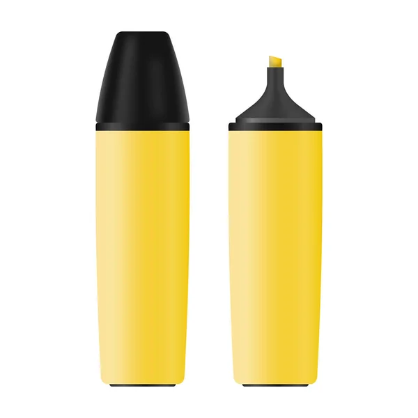 Realistyczny Żółty Marker Odizolowane Materiały Biurowe Kolorowe Podświetlacze Ilustracja Wektora — Wektor stockowy