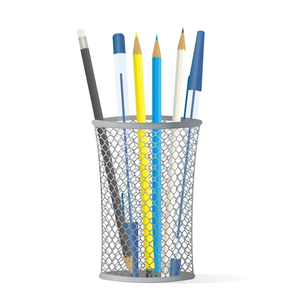 Metallständer Für Kugelschreiber Glas Für Schreibwaren Bleistifte Und Stifte Einem — Stockvektor
