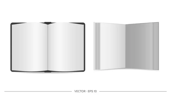 Векторний Набір Реалістичних Книг Відкрита Книга Порожніми Листами Ізольовано Білому — стоковий вектор