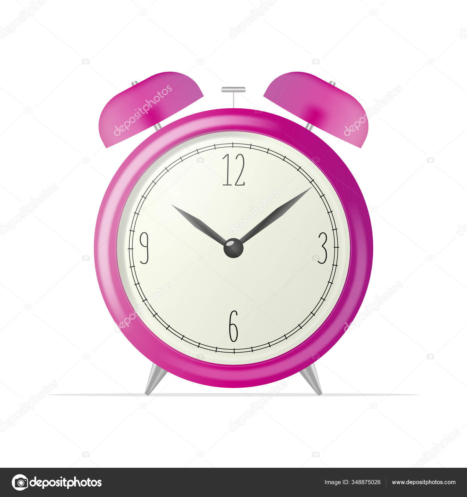 Realistic Desk Clock Purple Retro Alarm Clock Isolated White