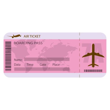 Uçak bileti şablonu. Uçak bileti vektör illüstrasyonu beyaz arkaplanda izole edildi.