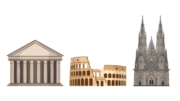 Een Set Van Wereldbezienswaardigheden Geïsoleerd Een Witte Achtergrond Colosseum Pantheon — Stockvector