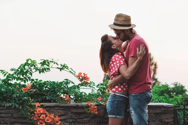 Young couple in love on the balcony — Stock Photo, Image