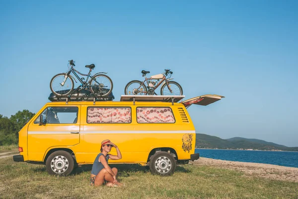 Summer Holidays Road Trip Vacation Travel People Concept Young Hippie Royalty Free Stock Photos