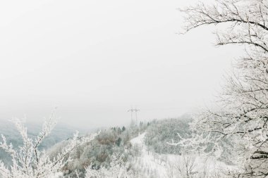 Kışın karla kaplı dağların manzarası