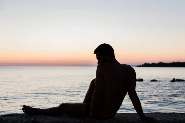 Silhouette Man Sea Sunset — Stock Photo, Image