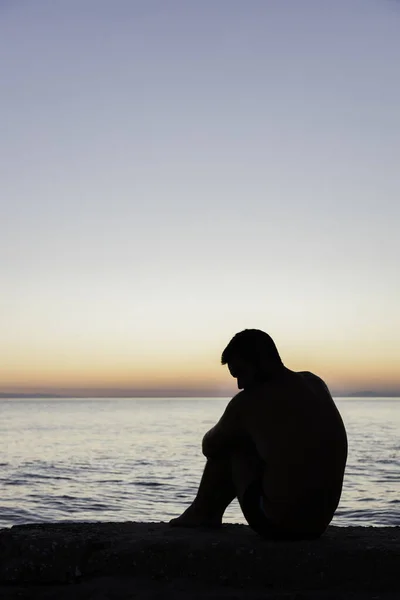 Silhouette Man Sea Sunset — Stock Photo, Image