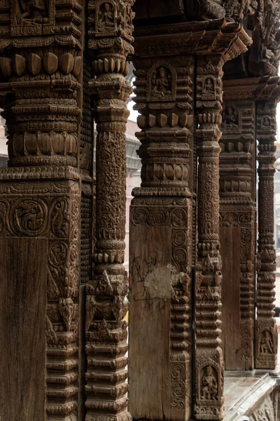 Sculpture Sur Bois Dans Des Temples Place Patan Durbar Patan — Photo