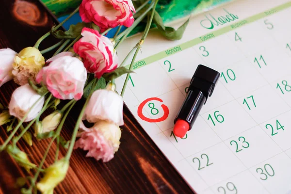 Calendario Abierto Marzo 2020 Con Fecha Marcada Día Mujer Rosas —  Fotos de Stock