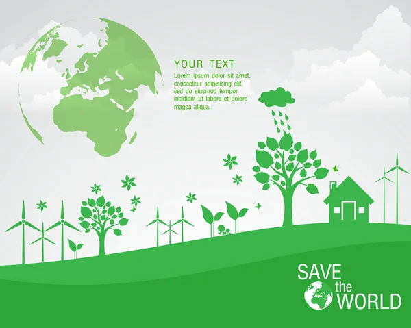 Ecológico y salvar el mundo verde — Vector de stock