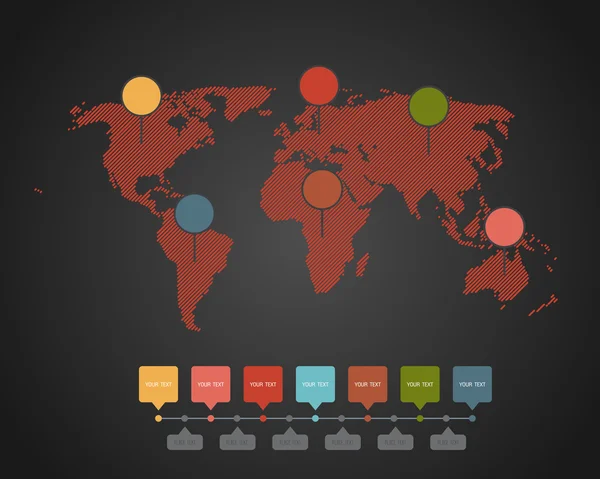 Carte du monde avec différents continents colorés Illustration — Image vectorielle
