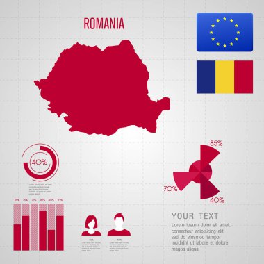 Romanya bayrağı. Dünya Haritası. Seyahat vektör çizim.