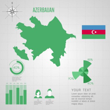 Azerbaycan bayrağı. Dünya Haritası. Seyahat vektör çizim.