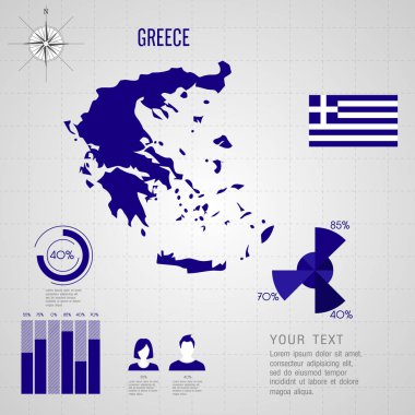 Yunanistan bayrağı. Dünya Haritası. Seyahat vektör çizim.