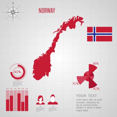Norveç bayrağı. Dünya Haritası. Seyahat vektör çizim.