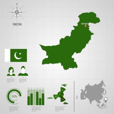 Pakistan Dünya Haritası. Seyahat vektör çizim