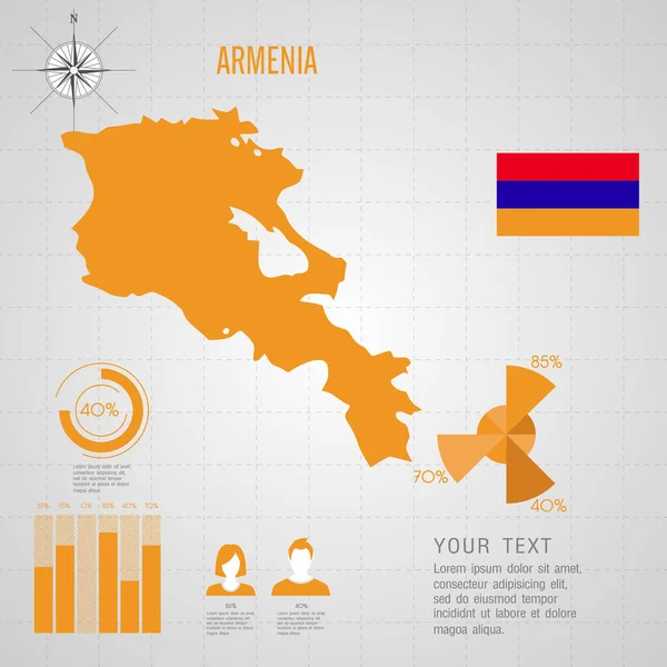 Bandera ARMENIA. Mapa del mundo. Vector de viaje Ilustración . — Vector de stock