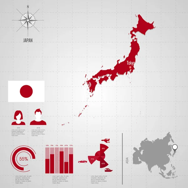 日本の世界地図。旅行のベクトル図 — ストックベクタ