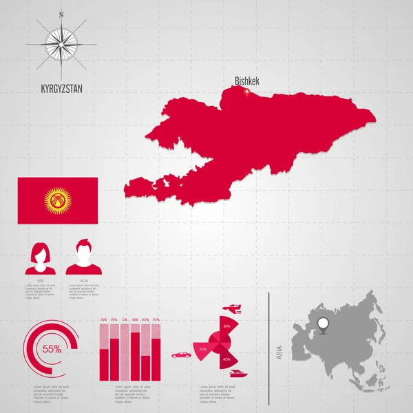 Mapa świata Kirgistan. Wektor ilustracja — Wektor stockowy