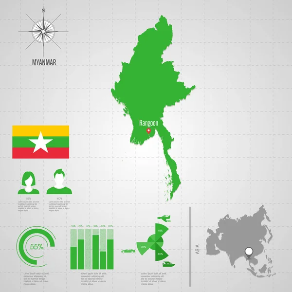 Myanmar världskarta. Resor vektor Illustration — Stock vektor