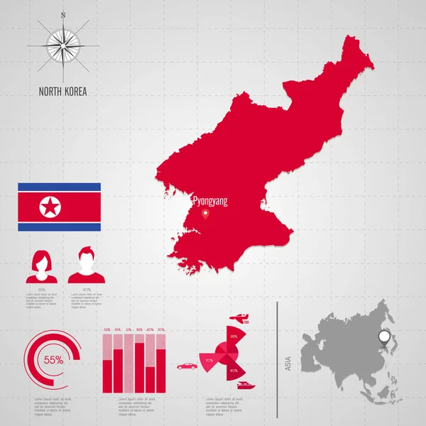 Mapa do Mundo da Coreia do Norte. Vetor de viagem Ilustração — Vetor de Stock