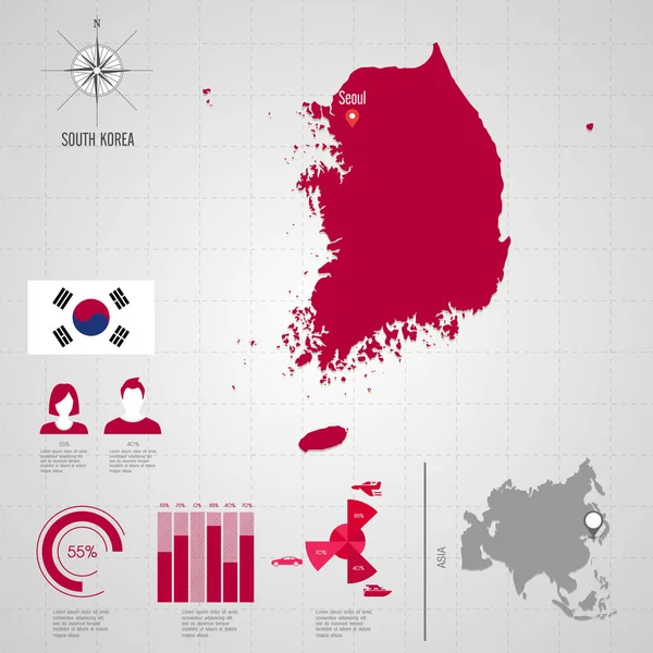 Korea Południowa-mapa świata. Wektor ilustracja — Wektor stockowy