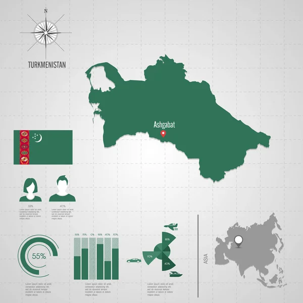 Mapa Mundial do TURQUMENISTÃO. Vetor de viagem Ilustração —  Vetores de Stock